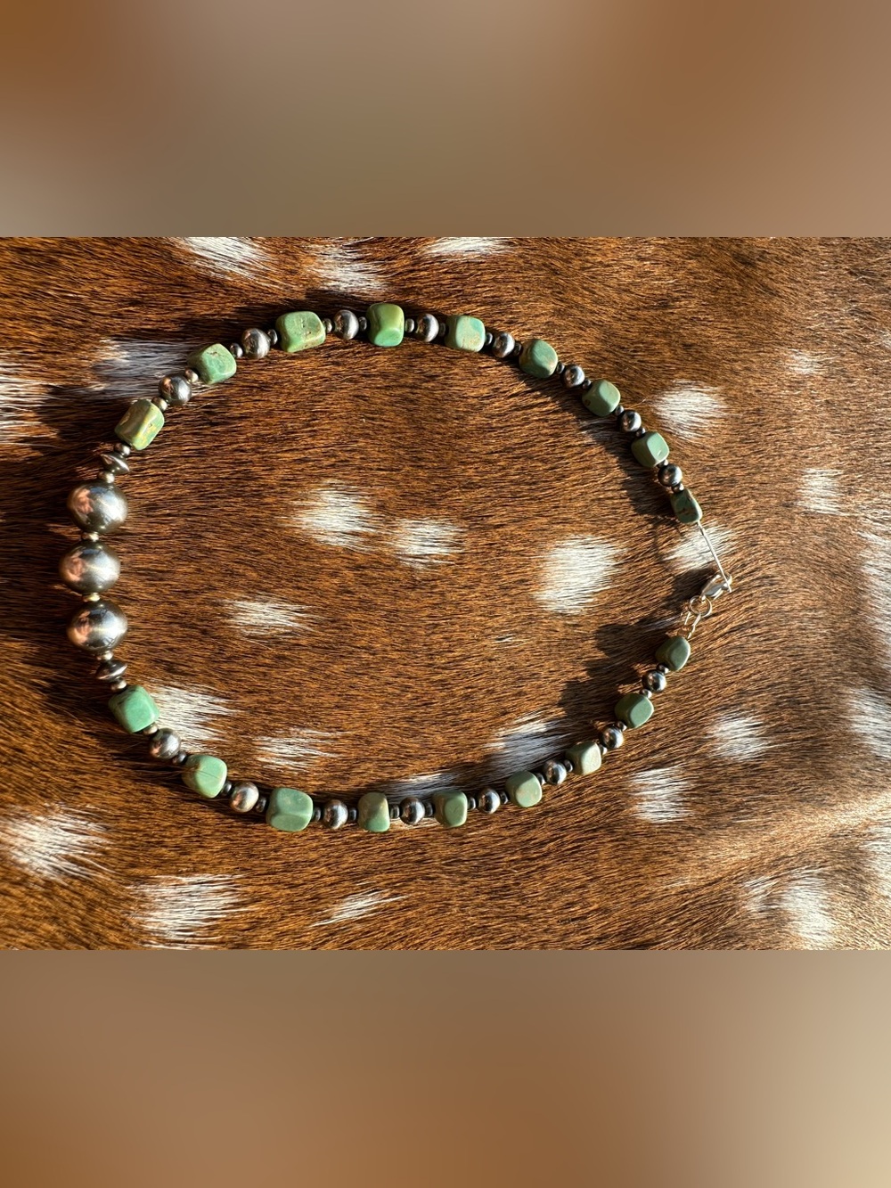 Green nugget with Sterling pearls Women’s Necklace
